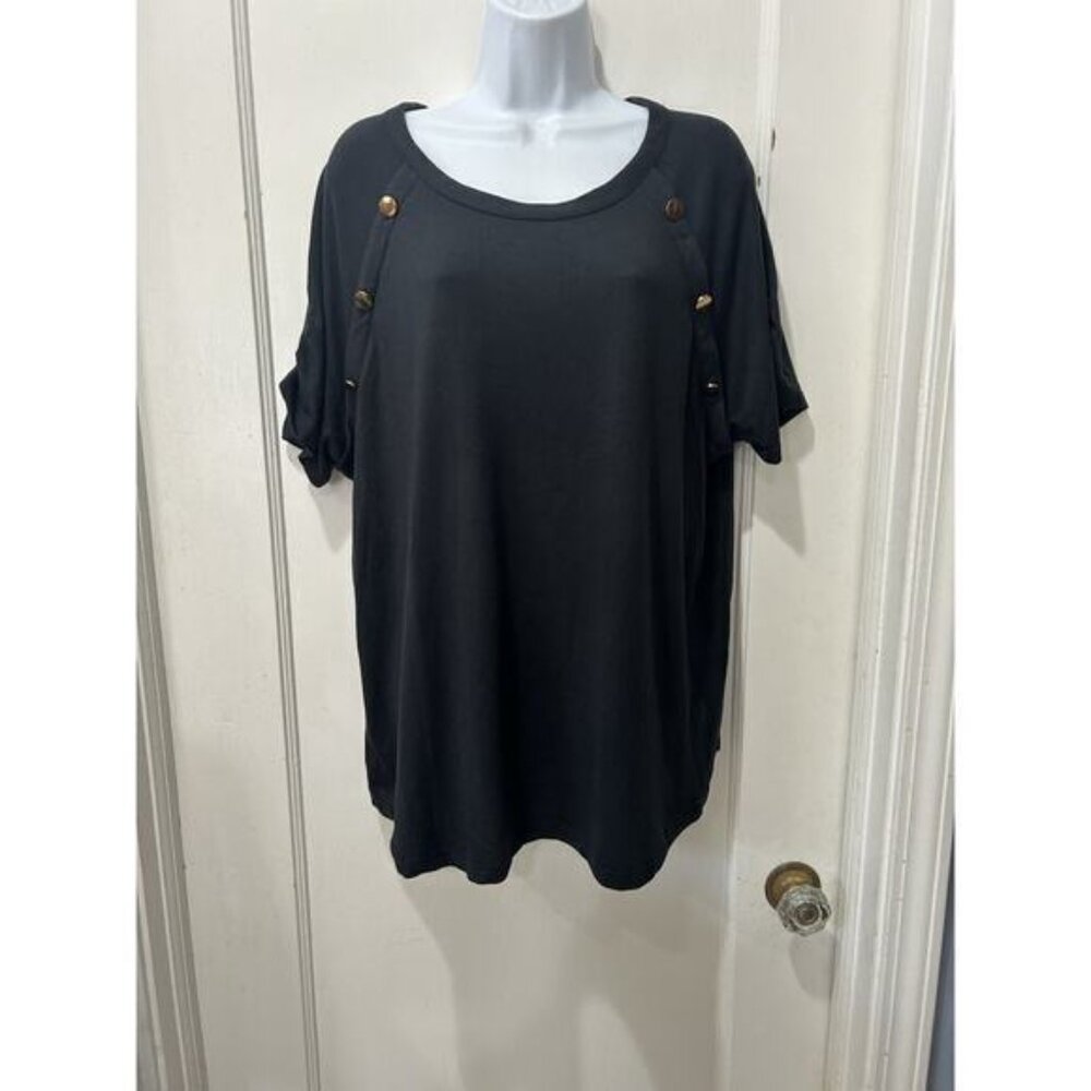 COMO Size 2X Black Short Sleeve Sweater Button Front